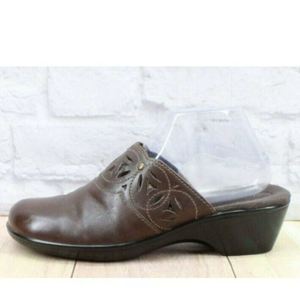 Clarks Bendables Brown Leather Slip On Mule Clogs Shoes Size 8.5 M - Picture 1 of 9